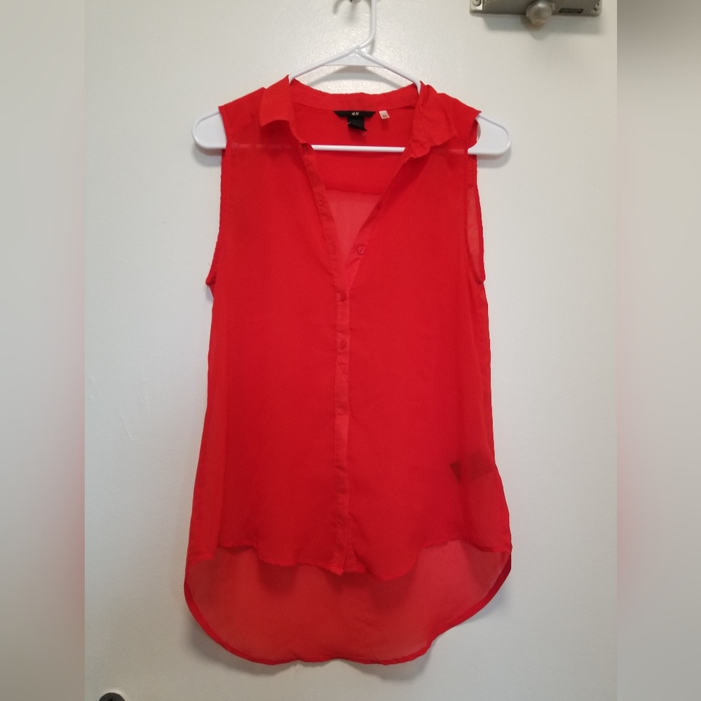 2/$25 Red sleeveless sheer blouse H&M
